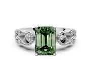 Leaf Engagement Ring Setting for Fancy Green Emerald Cut Center with Milgrain Accent Band and Prong Head in Platinum