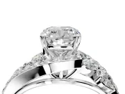Halo Engagement Ring Setting for Cushion Cut Center with Marquise and Pave Bypass Band and Prong Head in Sterling Silver