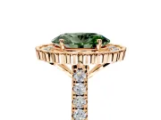 Milgrain Floral Halo Engagement Ring Setting for Fancy Green Oval Center with Pave Band and Prong Head in Rose Gold
