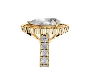 Milgrain Floral Halo Engagement Ring Setting for Pear-Shaped Center with Pave Band and Prong Head in Yellow Gold