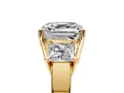 3 Stone Engagement Ring Setting for Asscher Cut Center with Matching Side Accents and Prong Head in Yellow Gold
