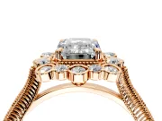 Milgrain Halo Engagement Ring Setting for Emerald Cut Center with Bezel Point Accents and Prong Head in Rose Gold