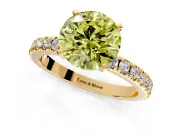 Solitaire Engagement Ring Setting for Fancy Yellow Round Cut Center with Fine Pave Band and Claw Prong Head in Yellow Gold