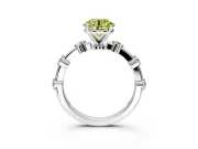 Solitaire Engagement Ring Setting for Fancy Yellow Round Cut Center with Bezel Station Band and Prong Head in White Gold