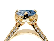 Solitaire Engagement Ring Setting for Fancy Blue Heart-Shaped Center with Accented Split Shank and Prong Head in Yellow Gold