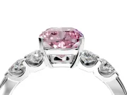 5 Stone Engagement Ring Setting for Fancy Pink Cushion Cut Center with Plain Band and Prong Head in Sterling Silver