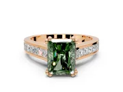 Solitaire Engagement Ring Setting for Fancy Green Radiant Cut Center with Channel Band and Double Claw Prong Head in Rose Gold