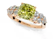 Cluster Engagement Ring Setting for Fancy Yellow Cushion Cut Center with 2-Row Shoulder Clusters and Prong Head in Rose Gold