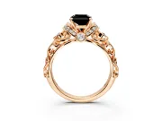 Solitaire Engagement Ring Setting for Fancy Black Radiant Cut Center with Filigree Band and Prong Head in Rose Gold