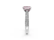 Solitaire Engagement Ring Setting for Fancy Pink Asscher Cut Center with Multi-Row Accents and Prong Head in White Gold