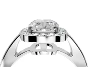 Bezel-Framed Halo Engagement Ring Setting for Cushion Cut Center with Pave Band and Prong Head in Sterling Silver