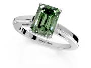 Solitaire Engagement Ring Setting for Fancy Green Emerald Cut Center with Flat-Sided Plain Band and Prong Head in White Gold