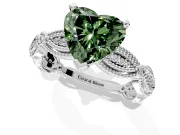 Solitaire Engagement Ring Setting for Fancy Green Heart-Shaped Center with Marquise Panel Band and Prong Head in Sterling Silver
