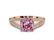 Solitaire Engagement Ring Setting for Fancy Pink Cushion Cut Center with Pave Split Shank and Prong Head in Rose Gold