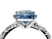 Solitaire Engagement Ring Setting for Fancy Blue Princess Cut Center with Trailing Leaf Accent Band and Prong Head in Platinum