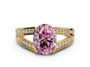 Split Shank Engagement Ring Setting for Fancy Pink Oval Center with Pave Split Shank and Prong Head in Yellow Gold