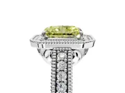 Milgrain Halo Engagement Ring Setting for Fancy Yellow Radiant Cut Center with Pave Band and Prong Head in Sterling Silver