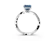 Side Accent Engagement Ring Setting for Fancy Blue Asscher Cut Center with Accent Shoulders and Prong Head in Sterling Silver