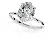 Solitaire Engagement Ring Setting for Oval Center with Straight Thin Band and Prong Head in Sterling Silver