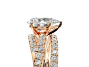 Solitaire Engagement Ring Setting for Pear-Shaped Center with Woven 3-Strand Pave Band and Prong Head in Rose Gold