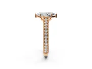 Solitaire Engagement Ring Setting for Marquise Center with Engraved Pave Band and Prong Head in Rose Gold