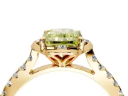 Floral Engagement Ring Setting for Fancy Yellow Radiant Cut Center with Pave Band and Floral Prong Head in Yellow Gold