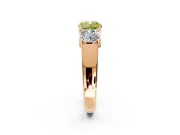 3 Stone Engagement Ring Setting for Fancy Yellow Cushion Cut Center with Raised Basket Heads and Prong Head in Rose Gold