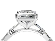 Baguette Engagement Ring Setting for Princess Cut Center with Alternating Bar-Set Band and Prong Head in Platinum