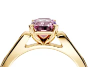 Solitaire Engagement Ring Setting for Fancy Pink Emerald Cut Center with Channel Accents and Prong Head in Yellow Gold