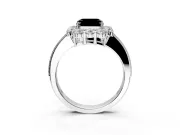 Halo Engagement Ring Setting for Fancy Black Asscher Cut Center with Milgrain Channel Band and Prong Head in White Gold