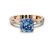 Solitaire Engagement Ring Setting for Fancy Blue Cushion Cut Center with Channel Baguette Band and Prong Head in Rose Gold