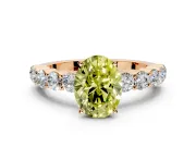 Shared-Prong Engagement Ring Setting for Fancy Yellow Oval Center with Graduated Accents and Prong Head in Rose Gold