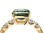 5 Stone Engagement Ring Setting for Fancy Green Asscher Cut Center with Plain Band and Prong Head in Yellow Gold