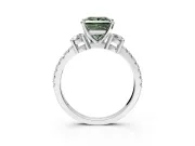 3 Stone Engagement Ring Setting for Fancy Green Princess Cut Center with Round Cut Side Accents and Prong Head in Sterling Silver