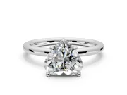 Hidden Halo Engagement Ring Setting for Heart-Shaped Center with Thin Rounded Band and Prong Head in Platinum