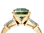 3 Stone Engagement Ring Setting for Fancy Green Princess Cut Center with Channel Baguette Accents and Prong Head in Yellow Gold