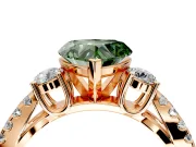 3 Stone Engagement Ring Setting for Fancy Green Heart-Shaped Center with Pave Split Shank and Prong Head in Rose Gold