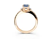 Paired Accent Engagement Ring Setting for Fancy Blue Emerald Cut Center with Pave Band and Prong Head in Rose Gold