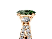 3 Stone Engagement Ring Setting for Fancy Green Oval Center with Pave Split Shank and Prong Head in Rose Gold