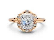 Floral Frame Engagement Ring Setting for Radiant Cut Center with Accent Clusters and Prong Head in Rose Gold