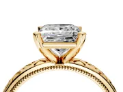 Solitaire Engagement Ring Setting for Princess Cut Center with Scrollwork Band and Prong Head in Yellow Gold
