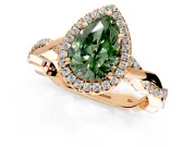 Halo Engagement Ring Setting for Fancy Green Pear-Shaped Center with Pave and Plain Twist Band and Prong Head in Rose Gold