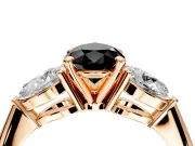 3 Stone Engagement Ring Setting for Fancy Black Pear-Shaped Center with Large Pear-Shaped Accents and Prong Head in Rose Gold