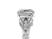 Solitaire Engagement Ring Setting for Asscher Cut Center with Marquise and Bezel Accents and Prong Head in Sterling Silver