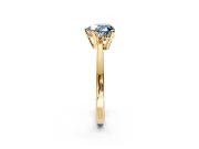 3 Stone Engagement Ring Setting for Fancy Blue Heart-Shaped Center with Low-Set Round Cut Accents and Prong Head in Yellow Gold