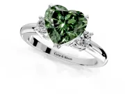 3 Stone Engagement Ring Setting for Fancy Green Heart-Shaped Center with Wide Plain Band and Prong Head in Sterling Silver