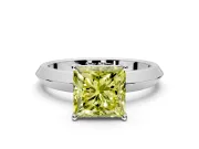 Solitaire Engagement Ring Setting for Fancy Yellow Princess Cut Center with Wide Knife Ridge Band and Prong Head in White Gold