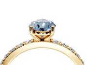 Solitaire Engagement Ring Setting for Fancy Blue Pear-Shaped Center with Round Cut Pave Band and Prong Head in Yellow Gold