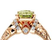 Solitaire Engagement Ring Setting for Fancy Yellow Radiant Cut Center with Filigree Accent Basket and Prong Head in Rose Gold