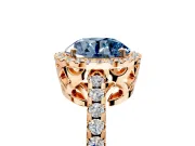 Accent Halo Engagement Ring Setting for Fancy Blue Round Cut Center with Full-Length Pave Band and Prong Head in Rose Gold